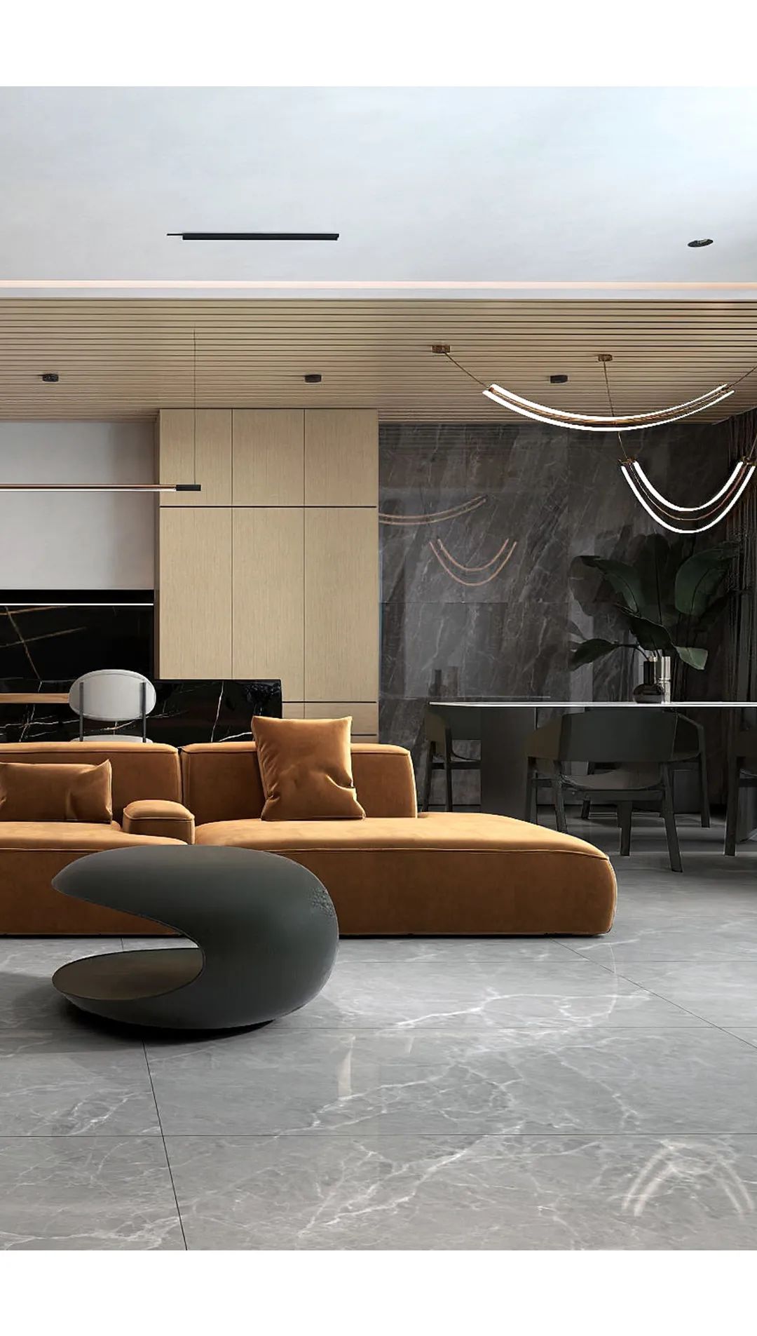 GA黄金甲TPG157272旺达灰客厅和厨房效果图